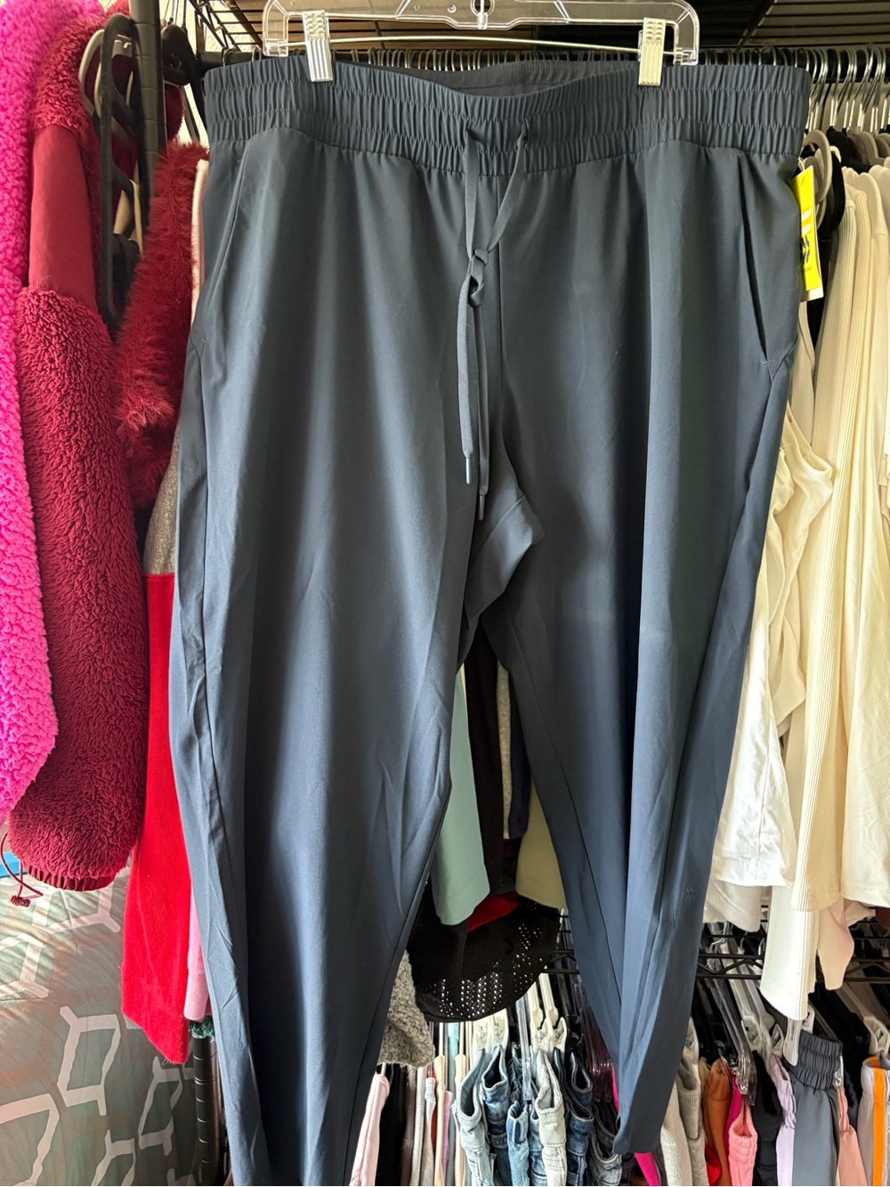 Women Elastic Waist Drawstring Pants - Dark Gray